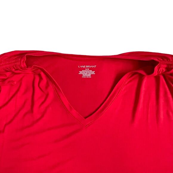 Lane Bryant Sleeveless Ruched Top Women Size 26 Red V-Neck Stretch Side Hem Slit - Picture 6 of 12